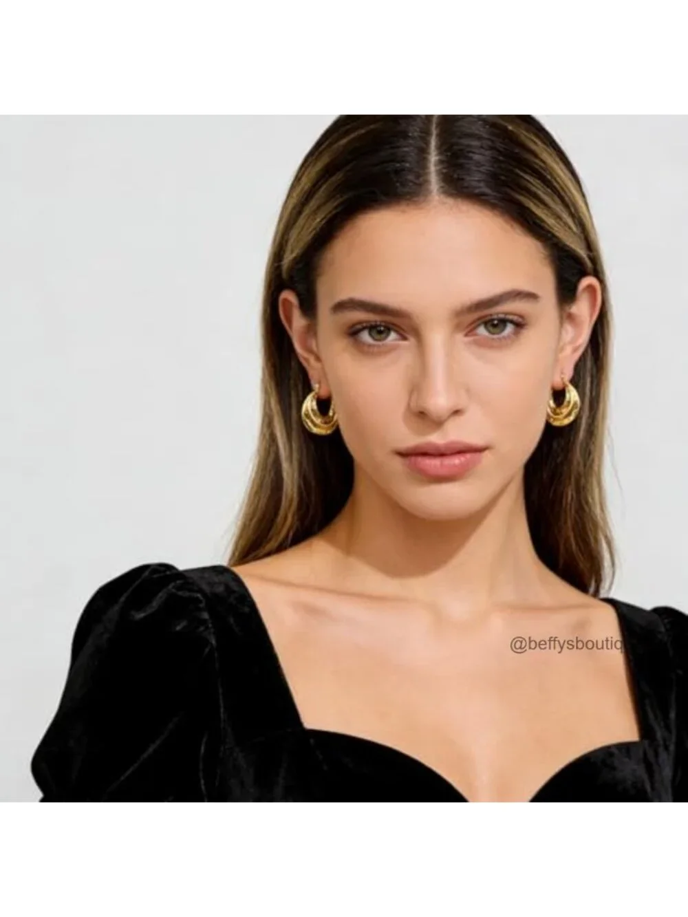 Chunky Hoop Earrings 14K Gold Plated Hammered Texture Thick Wide Hoops